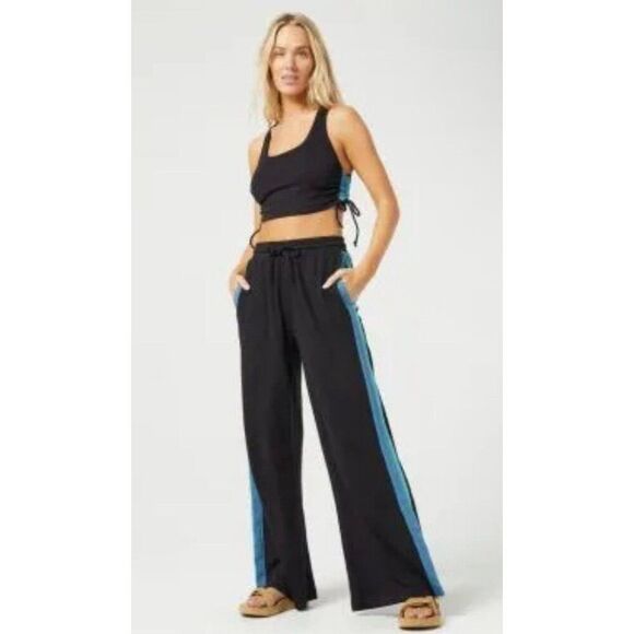 Lspace Active Black Challenger Pants Wide Leg Blue Stripe Xs - Picture 2 of 9